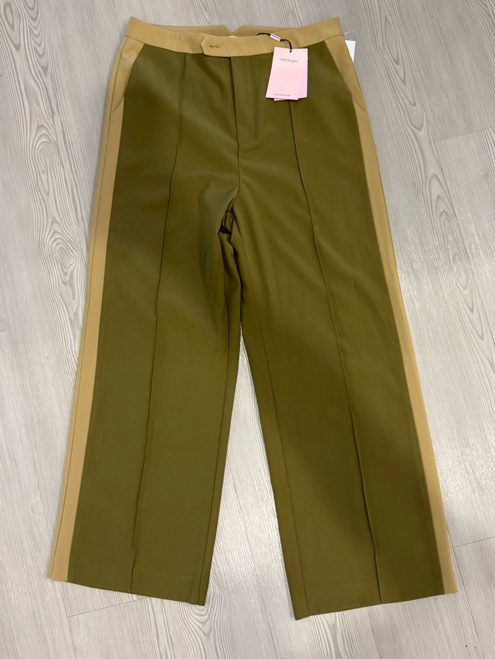 Avec Les Filles Olive Green Chinos with Tan Side Panels